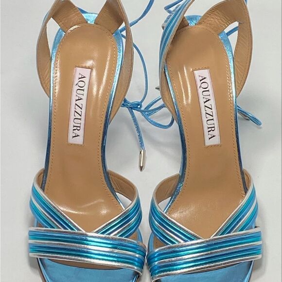Aquazzura Ari Metallic Leather Ankle-Tie Sandals size 36.5 - Picture 4 of 11